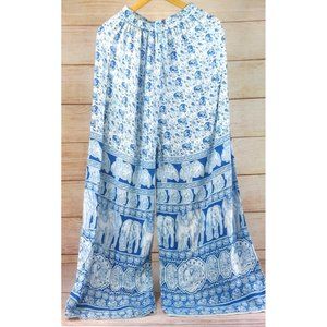 Women Shalwar Boho Indian Elephant Leaf Print Pants Ethnic Comfort Wear Blue
